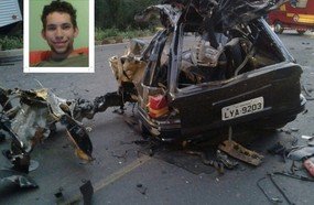 Jovem morre após colidir violentamente em caminhão