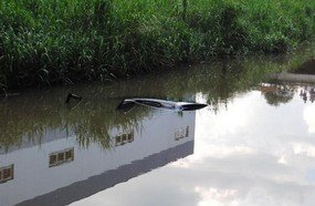 Motorista cai com veículo dentro do rio