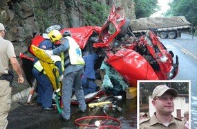 PM fica gravemente ferido ao colidir em caminhão em Erval Velho