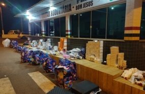 PM Rodoviária apreende mercadorias em ônibus que vinha do Paraguai 