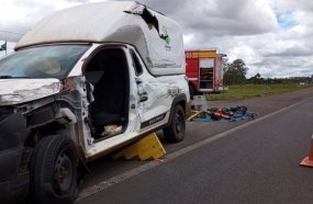 Colisão entre caminhão e utilitário deixa dois feridos na BR-470