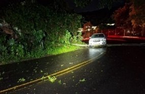Motorista abandona carro após colidir contra três postes em Herval d’Oeste