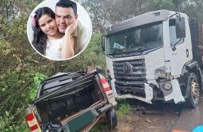 Pai e filha morrem em colisão entre picape e caminhão na SC-355 