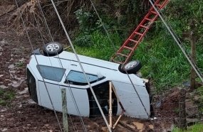 Motorista é achado sem vida dentro de carro tombado na SC-355